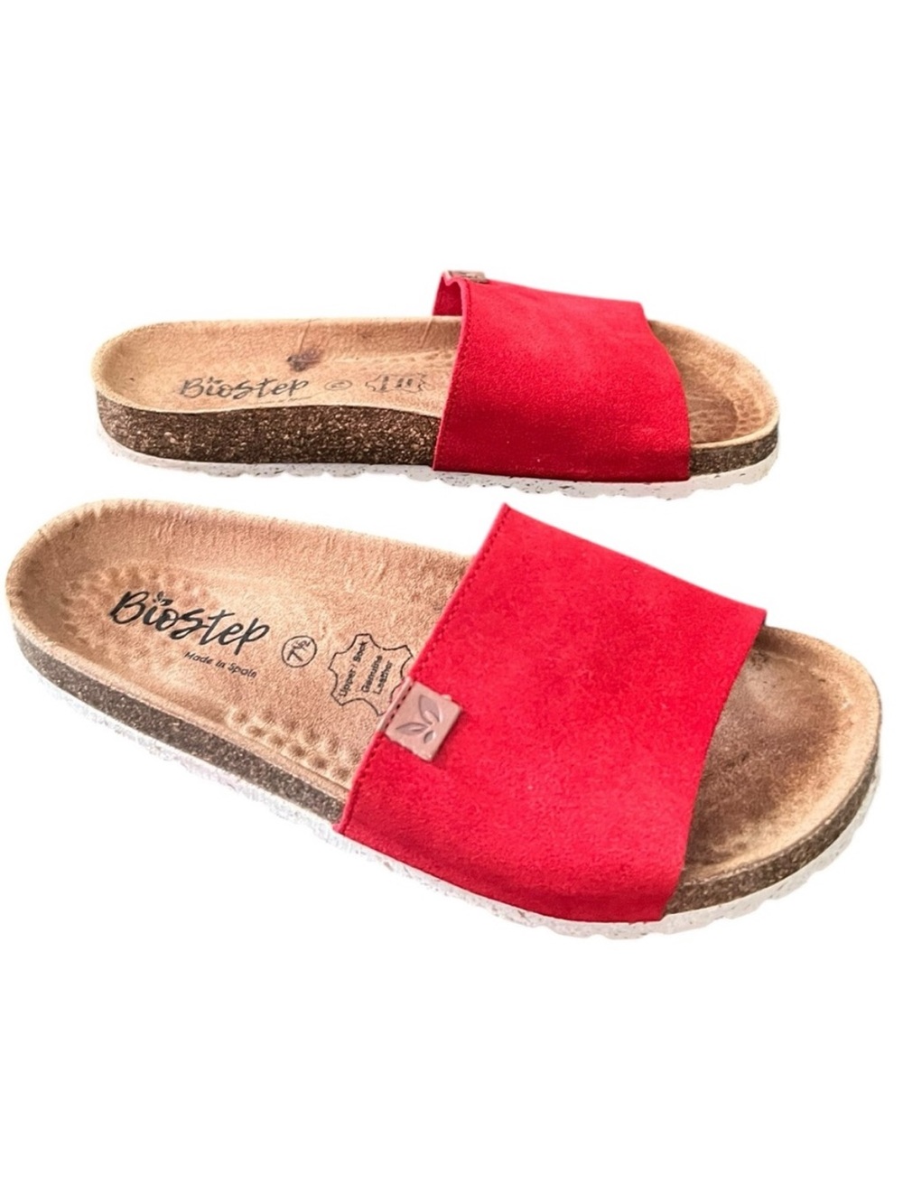Women's BioStep Leather Red Slide Sandals Size 7.5